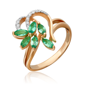 Кольцо из красного золота с изумрудами и бриллиантами 01-1341-00-106-1110-30