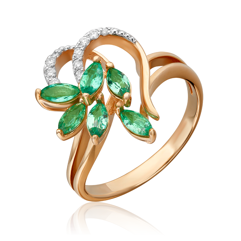Кольцо из красного золота с изумрудами и бриллиантами 01-1341-00-106-1110-30
