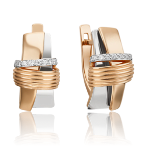 Серьги с английским замком из комбинированного золота с фианитами 02-4595-00-401-1111-23