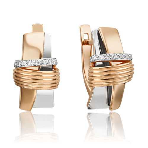 Серьги с английским замком из комбинированного золота с фианитами 02-4595-00-401-1111-23