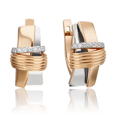 Серьги с английским замком из комбинированного золота с фианитами 02-4595-00-401-1111-23