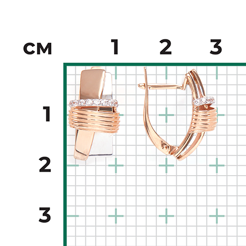 Серьги с английским замком из комбинированного золота с фианитами 02-4595-00-401-1111-23