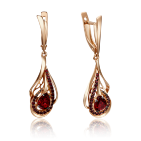 Серьги «Перья павлина» с английским замком из красного золота с гранатами 02-4148-01-204-1110-57
