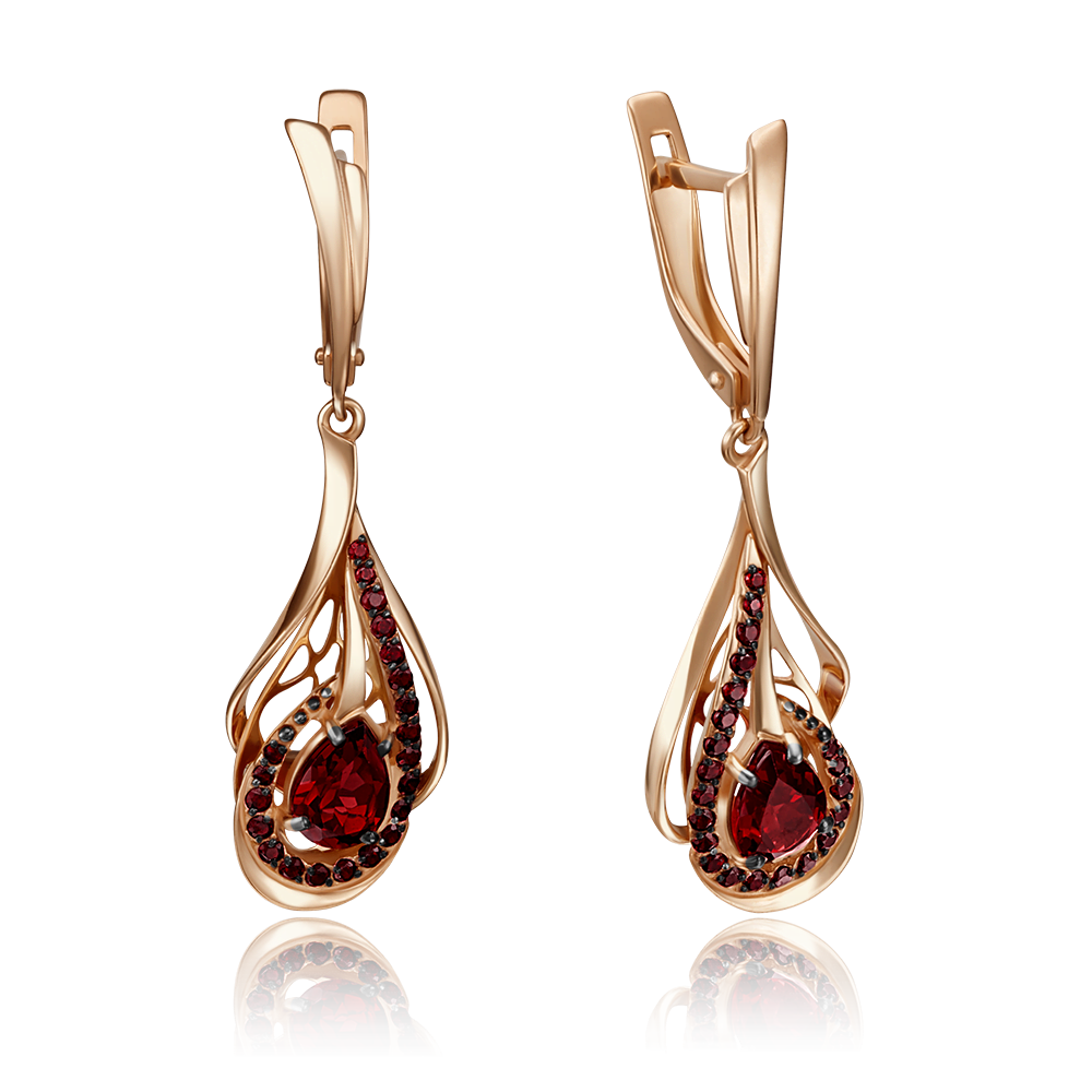 Серьги «Перья павлина» с английским замком из красного золота с гранатами 02-4148-01-204-1110-57