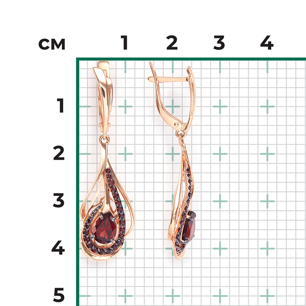 Серьги «Перья павлина» с английским замком из красного золота с гранатами 02-4148-01-204-1110-57