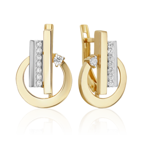 Серьги с английским замком из комбинированного золота с фианитами 02-5131-00-401-1121