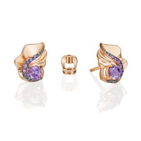 Серьги-пусеты «Стихия Воздуха» из красного золота с аметистами 02-5169-00-203-1110