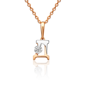 Подвеска «Буква Д» из комбинированного золота с фианитом 03-3119-Д-401-1111