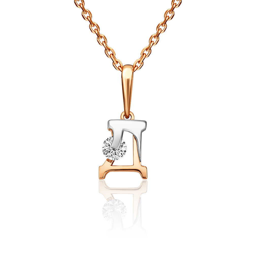 Подвеска «Буква Д» из комбинированного золота с фианитом 03-3119-Д-401-1111