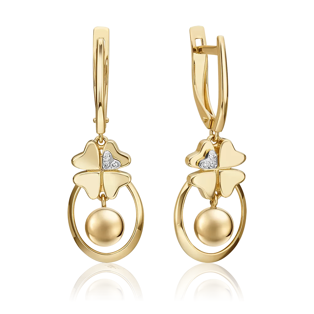 Серьги «Клевер. Незабываемые моменты» с английским замком из комбинированного золота с бриллиантами 02-4816-00-101-1121