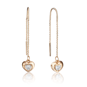 Серьги-цепочки «Сердца» из красного золота с фианитом 02-3702-00-501-1110-38