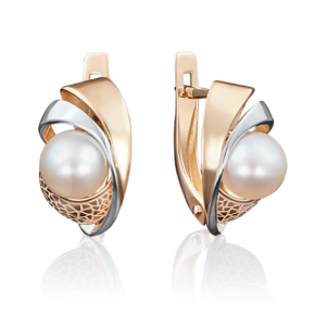 Серьги с английским замком из красного золота с жемчугом культивированным 02-3996-00-301-1110-48