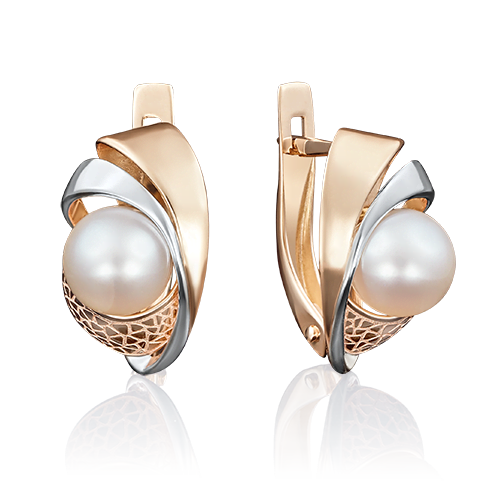 Серьги с английским замком из красного золота с жемчугом культивированным 02-3996-00-301-1110-48