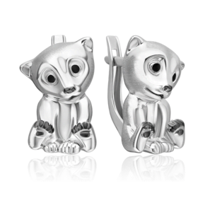 Серьги «Белые медведи» с английским замком из серебра с эмалью 02-5154-00-000-0200