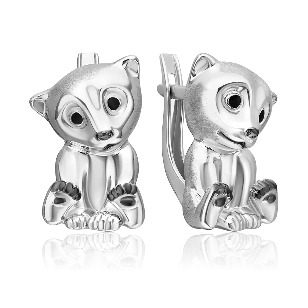 Серьги «Белые медведи» с английским замком из серебра с эмалью 02-5154-00-000-0200