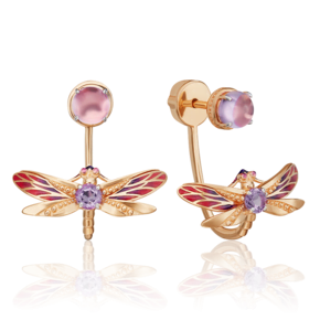Серьги-джекеты «Стрекозы» из красного золота с аметистами и эмалью 02-4693-00-203-1110-57