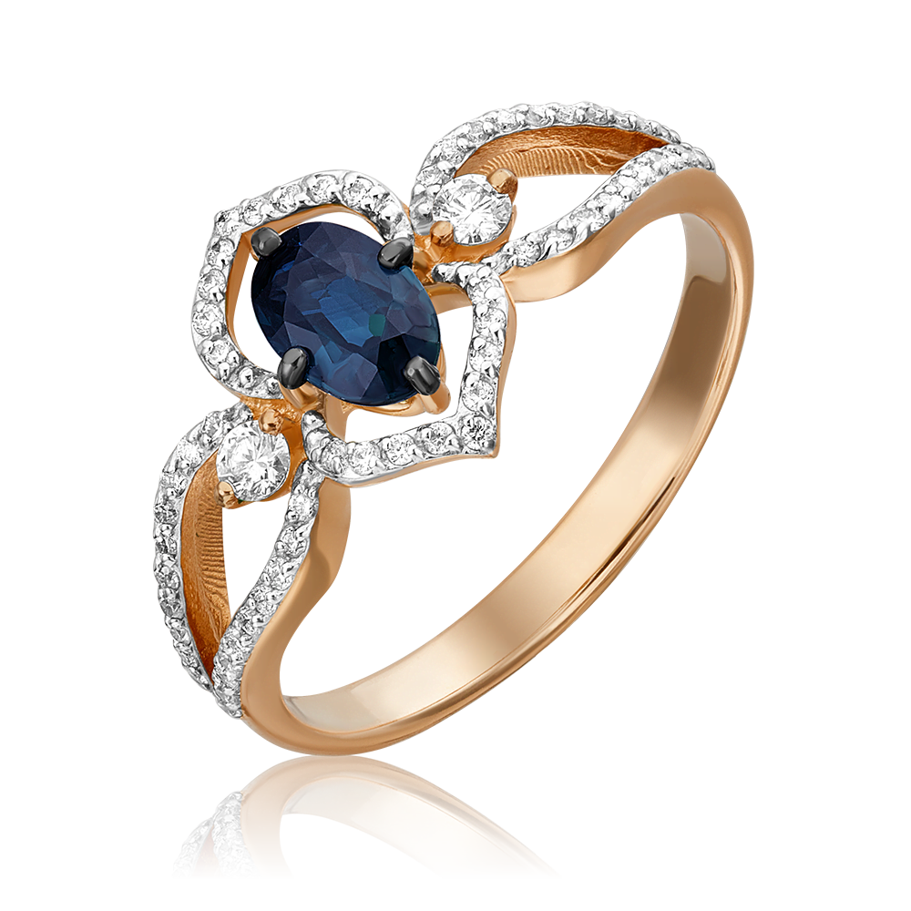 Кольцо из красного золота с сапфиром и бриллиантами 01-1576-01-105-1110-30