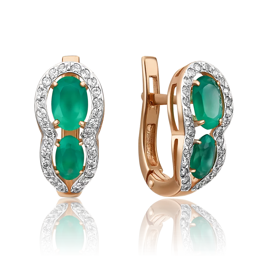 Серьги с английским замком из красного золота с халцедонами и фианитами 02-3118-00-275-1110-47