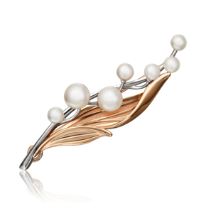 Брошь «Ландыш» из комбинированного золота с жемчугом культивированным 04-0218-00-301-1111-31