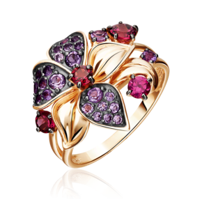 Кольцо «Дикая орхидея» из красного золота с гранатами и аметистами 01-5391-00-257-1110-57