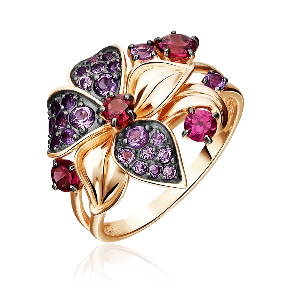 Кольцо «Дикая орхидея» из красного золота с гранатами и аметистами 01-5391-00-257-1110-57