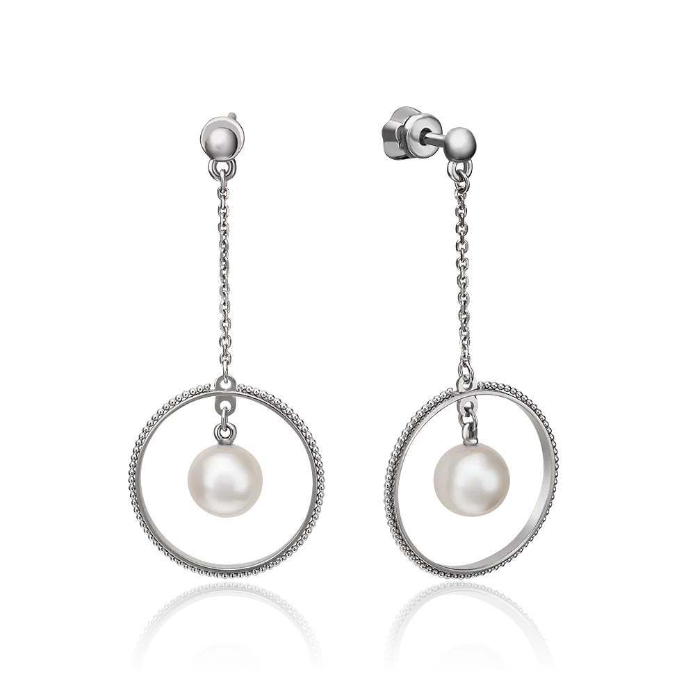Серьги-пусеты из белого золота с жемчугом культивированным 02-4398-00-301-1120-31