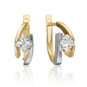 Серьги с английским замком из комбинированного золота с фианитом 02-4543-00-501-1121-38