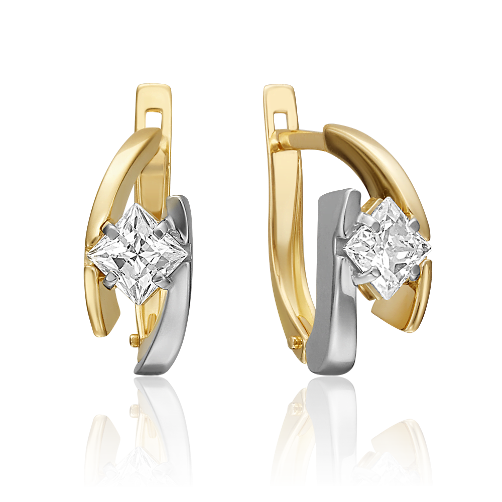 Серьги с английским замком из комбинированного золота с фианитом 02-4543-00-501-1121-38