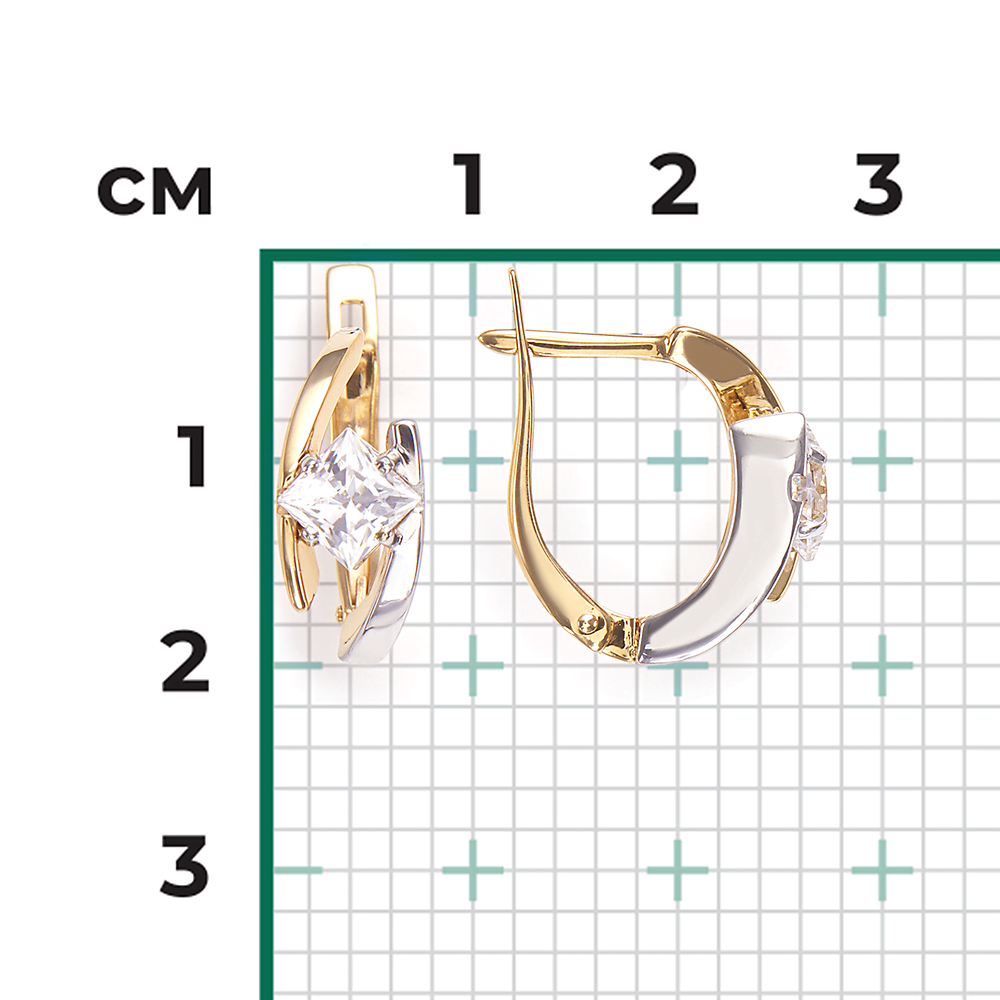 Серьги с английским замком из комбинированного золота с фианитом 02-4543-00-501-1121-38