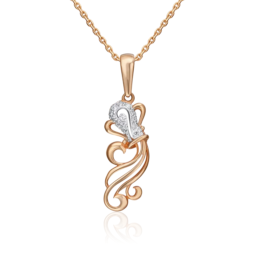 Подвеска «Знак зодиака Водолей» из красного золота с фианитами 03-1987-10-401-1110-03