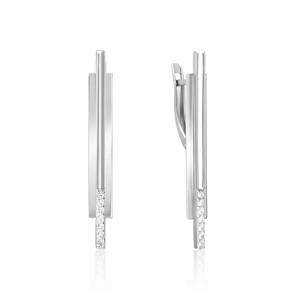Серьги с английским замком из белого золота с фианитами 02-5123-00-401-1120