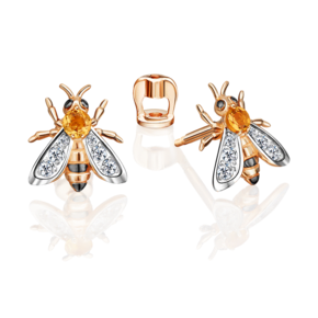 Серьги-пусеты «Пчёлы» из красного золота с цитрином и натуральными топазами white 02-4683-00-282-1110-57
