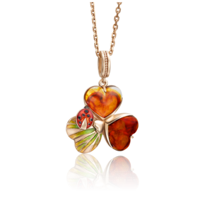 Подвеска «Трилистник» из красного золота с янтарём и эмалью 03-2767-00-271-1110-46