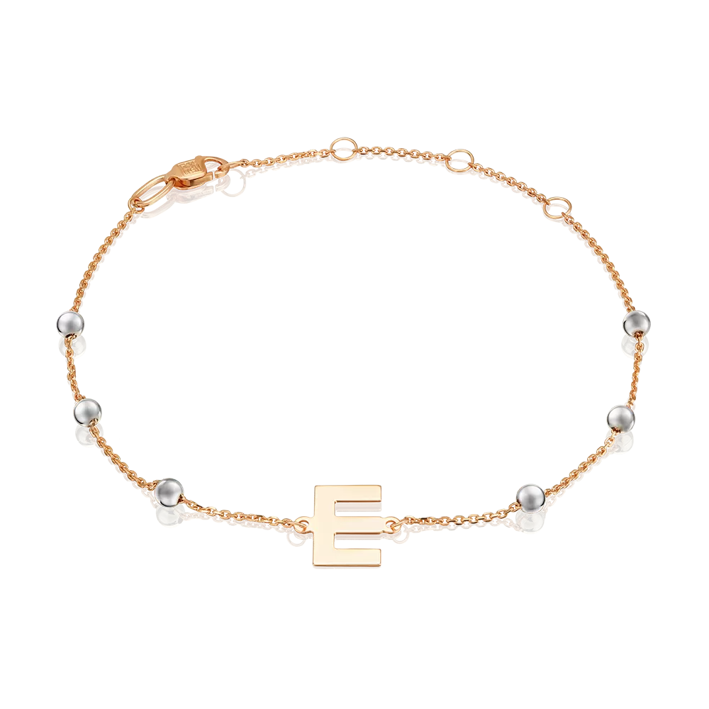 Браслет «Буква Е» из комбинированного золота 05-0849-Е-000-1111