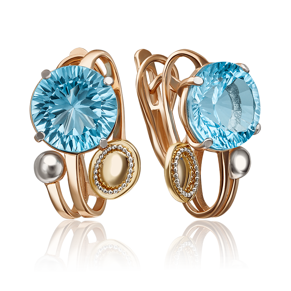 Серьги с английским замком из комбинированного золота с топазом 02-4304-00-201-1113-46