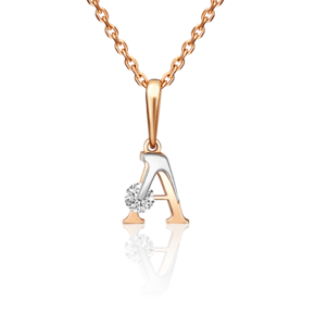 Подвеска «Буква А» из комбинированного золота с фианитом 03-3119-А-401-1111