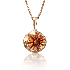 Подвеска «Солнце» из красного золота с янтарём и эмалью 03-2783-00-271-1110-46