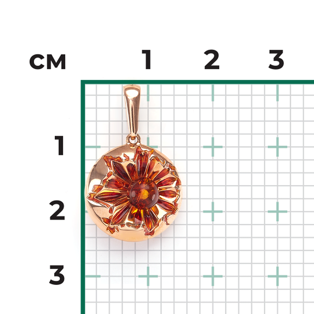 Подвеска «Солнце» из красного золота с янтарём и эмалью 03-2783-00-271-1110-46