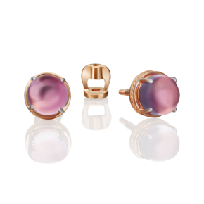 Серьги-пусеты из красного золота с аметистом