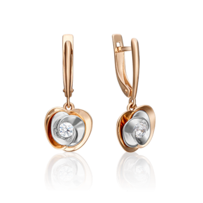 Серьги «Яблоки» с английским замком из комбинированного золота с фианитом 02-4327-00-501-1111-38