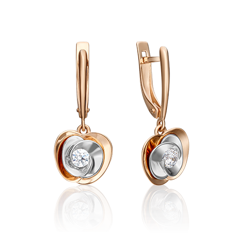 Серьги «Яблоки» с английским замком из комбинированного золота с фианитом 02-4327-00-501-1111-38