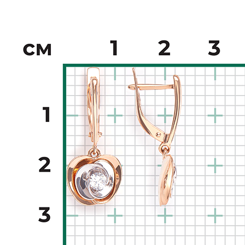 Серьги «Яблоки» с английским замком из комбинированного золота с фианитом 02-4327-00-501-1111-38