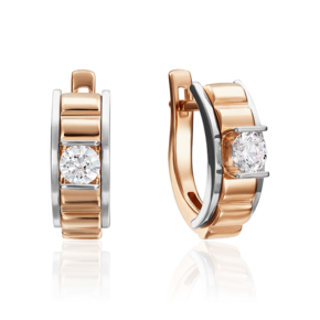 Серьги с английским замком из комбинированного золота с фианитом 02-4206-00-501-1111-38