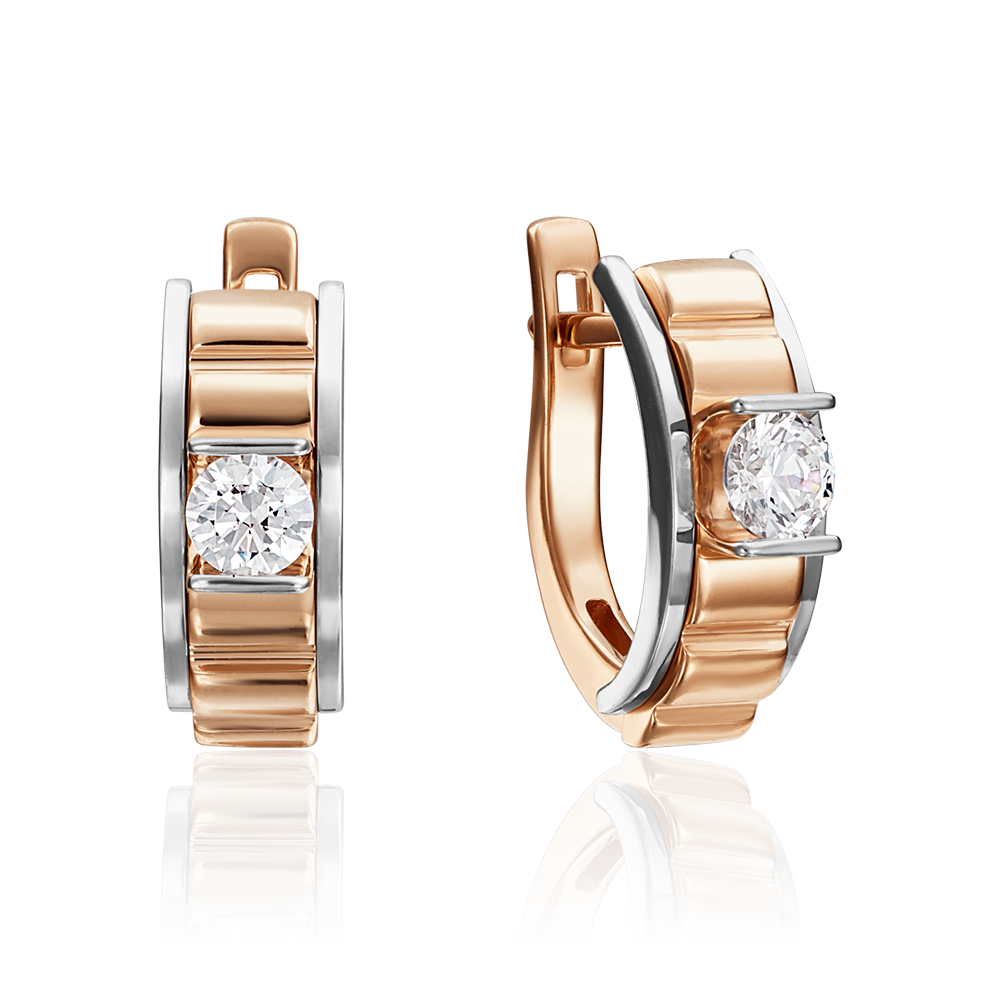 Серьги с английским замком из комбинированного золота с фианитом 02-4206-00-501-1111-38