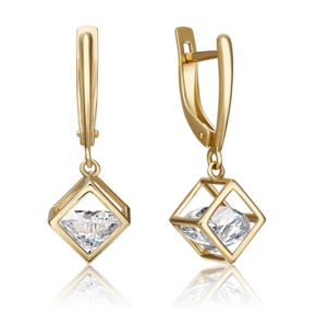 Серьги с английским замком из лимонного золота с фианитом 02-4343-00-401-1130