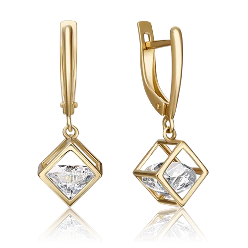 Серьги с английским замком из лимонного золота с фианитом 02-4343-00-401-1130