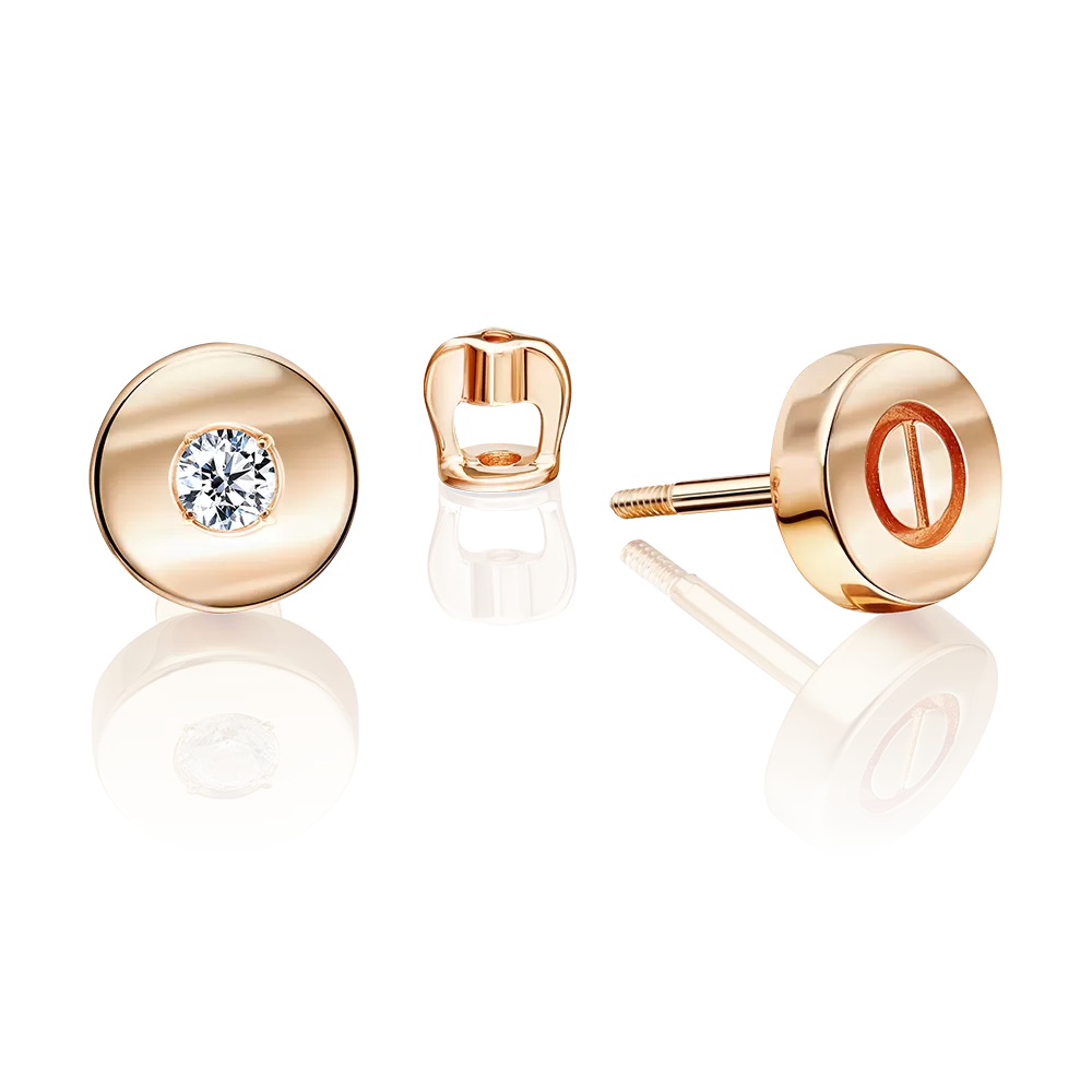 Серьги-пусеты из красного золота с фианитом 02-5516-00-401-1110