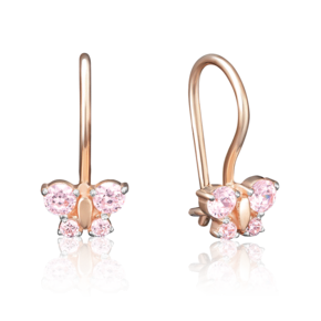Детские серьги «Бабочки» с французским замком из красного золота с фианитами 02-2134-00-404-1110-03