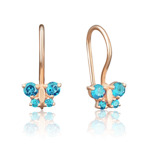 Детские серьги «Бабочки» с французским замком из красного золота с фианитами 02-2134-01-404-1110-03