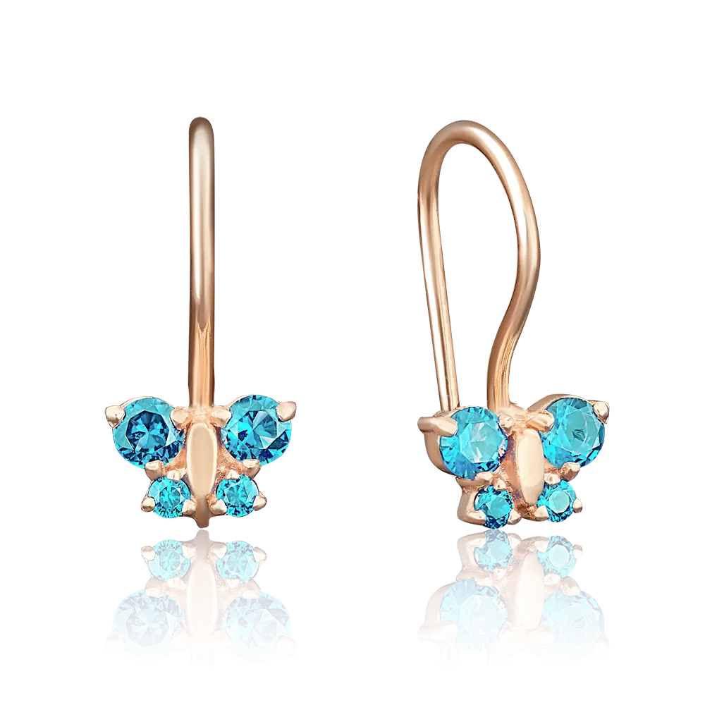 Детские серьги «Бабочки» с французским замком из красного золота с фианитами 02-2134-01-404-1110-03